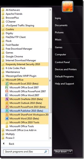start menu