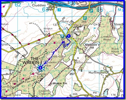 Our route up the Wrekin - 5km, 269 metres ascent, 1.5 hours