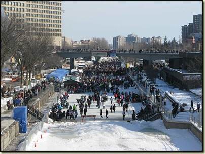 A crowded Rideau Canal at the start of Winterlude
