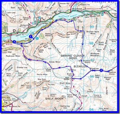 Graham's adapted route for the day, excluding his diversion to churn up Shelf Moor