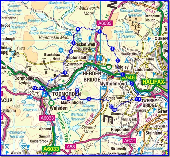 Our Calderdale Hike route - 2011 - 43km, 1750 metres ascent, 7 hours 37 minutes