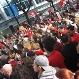 Mad throng at Robson and Burrard watching NHL Canada play NHL USA.