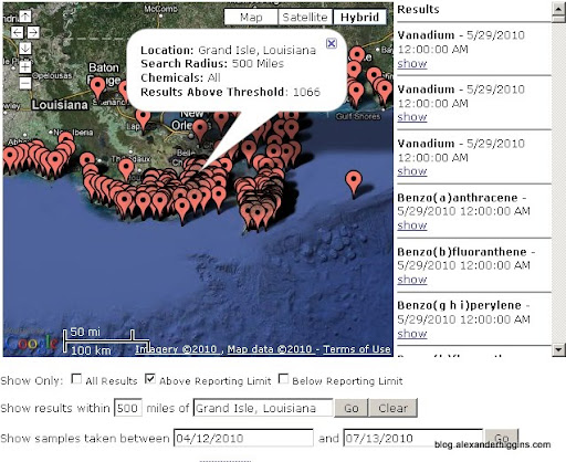 1066 EPA Water Samples Above Threshold Levels Across Entire Gulf Of Mexico Up Until 7/13/2010