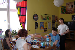 In the Wroclaw hostel.  Enjoying breakfast.