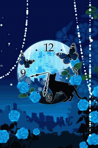 Moon and black cat clockWidget