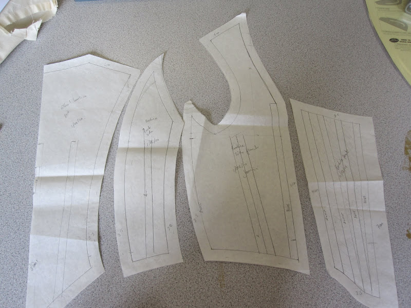 Period bodice pattern pieces with bone placement Period bodice pattern pieces with bone placement