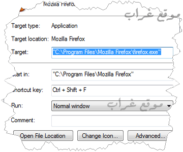 Firefox Properties Menu Shortcut Tab