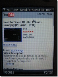 Página do YouTube Mobile no N95