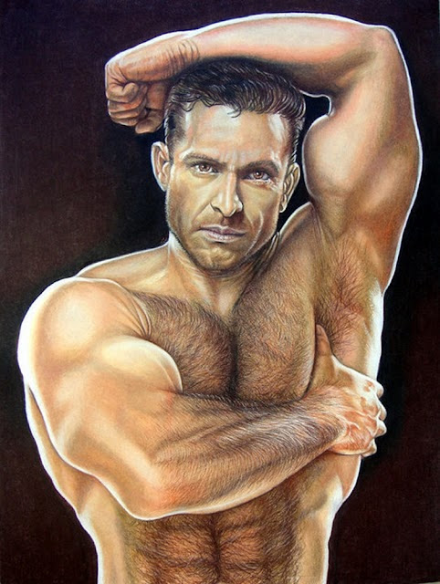 shirtless portrait of adam champ by keith mcdowell showing his hairy chest