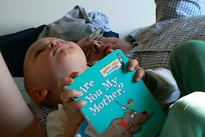 Daddy and Nathan relax and read the new issue of Wired magazine.