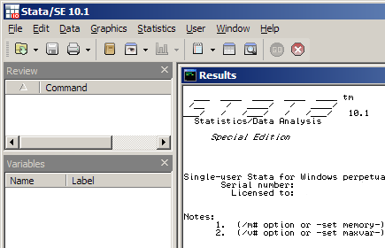 Stata program window with title in upper left corner