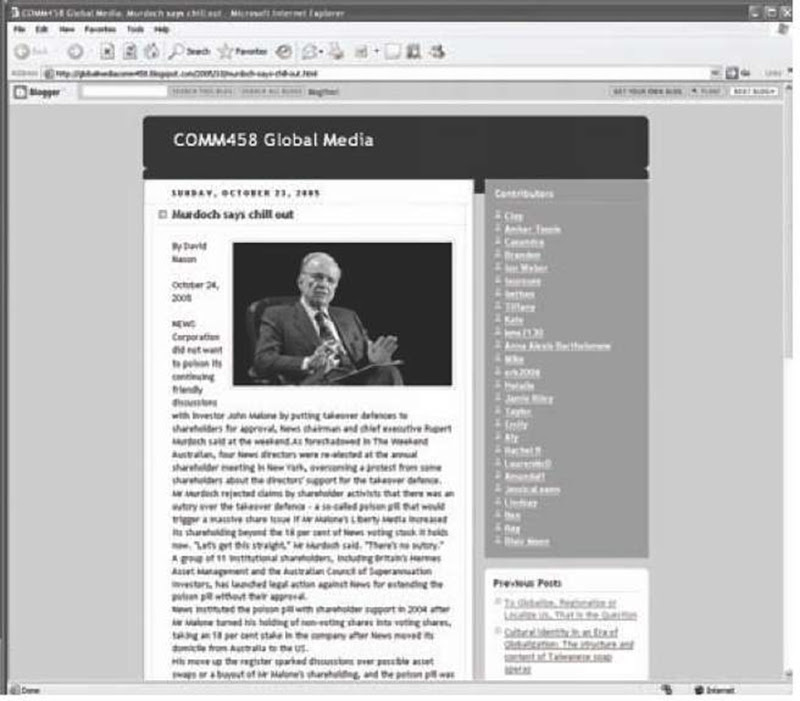 COMM458 Global Media Weblog site 