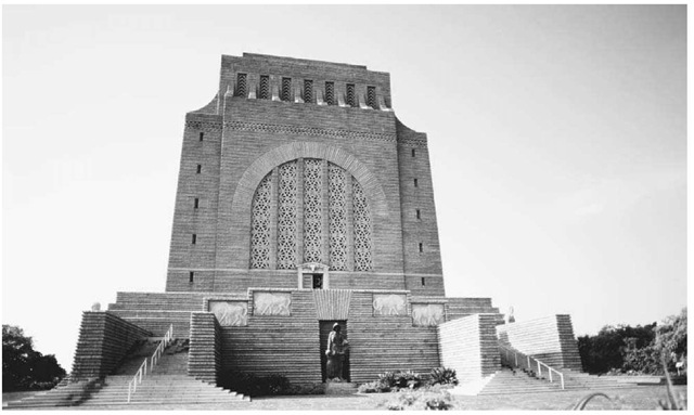 Voortrekker Monument in Pretoria, South Africa. Pretoria 's Voortrekker Monument, designed by Gerard Moerdijk and inaugurated in 1949, honors the original Afrikaner settlers of the Transvaal and the Orange Free State.