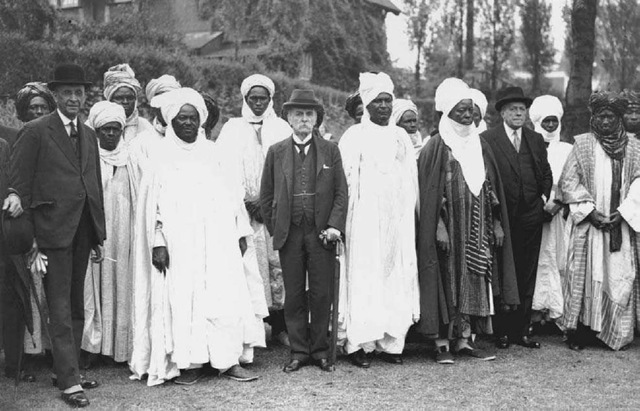Lord Lugard at the London Zoo, June 1934. Frederick John Dealtry Lugard (standing center), the British diplomat and colonial administrator of Africa, accompanies a delegation of West African chiefs on a visit to the London Zoo in 1934. 