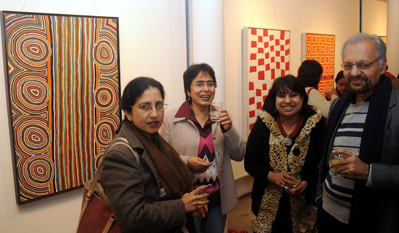 Fun time: Enjoying the Balgo art exhibition, from left are Rumina Sethi, Jaspreet Waraich, Rene Singh and Shelley Walia