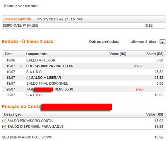Saldo bancario itau