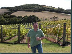 Chris enjoys sauvignon blanc at Cable Bay Vineyards, Waiheke Island, New Zealand