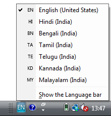 Windows Vista Language Bar
