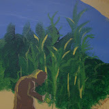 The poor wayfarer picks crop at the edge of the field.