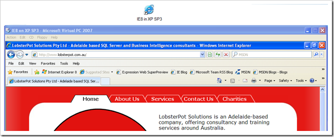 Virtual PC 2007 with desktop shortcut screengrab