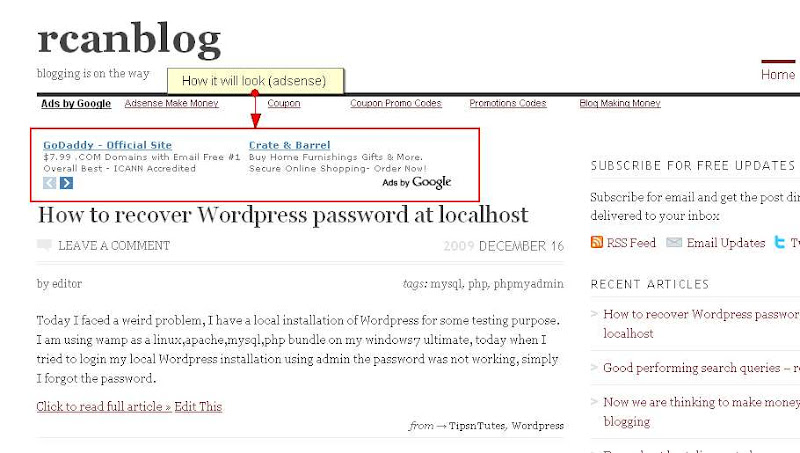 wpfpb adsense2 How to use WordPress Front Page Banner Plugin   [ Part 2   Configuration]