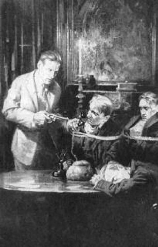 Illustration from a scene in E. Phillips Oppenheim's The Profiteers (1921): "Wingate's pistol had stolen from his pocket. Rees glared at it for a moment and then went on." 