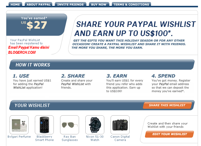 PayPal Wishlist, Bonus $100, Up earn $100