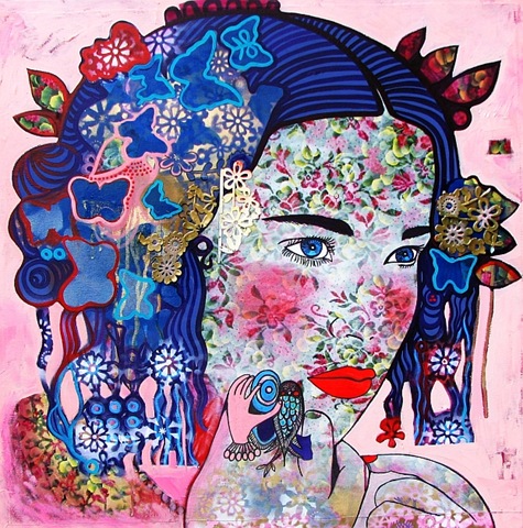 [Hickey, S. 2010. Geisha Girl with Butterfly Clips, 90 x 90cm, acrylic, oil and mixed media on canvas 4[4].jpg]