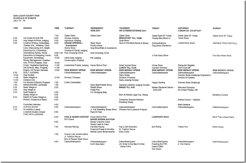 2009 LoCo Fair Schedule