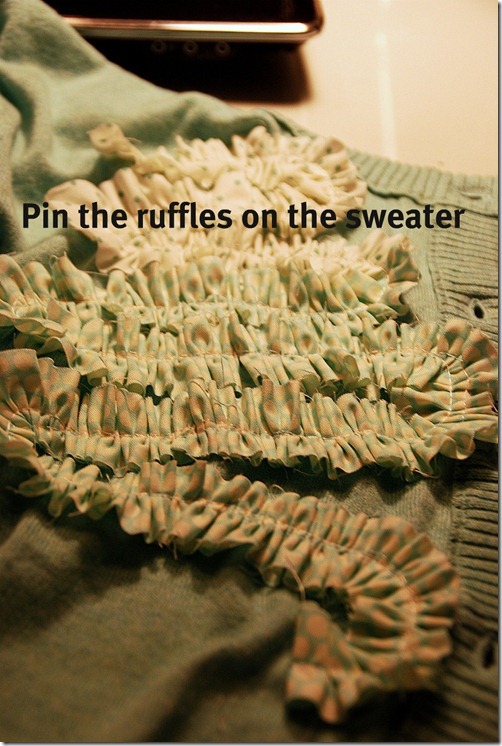 green sweater pin the ruffles