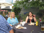 Sheri and Dawn having some refreshments.