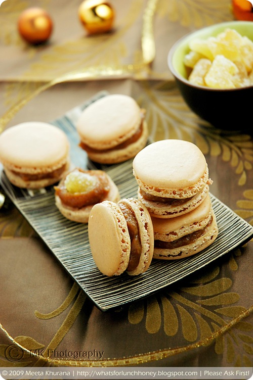 Lebkuchen Spice Macarons with Quince Jam and Candied Ginger (05) by MeetaK