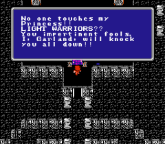 Garland, the first boss of the original Final Fantasy, hurts us with his words.
