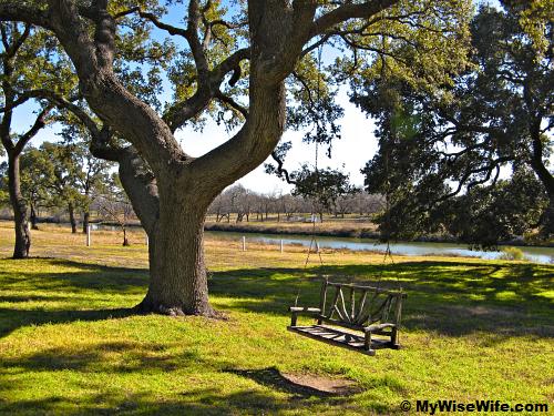 Swing by Pedernales River - overlooking the facade of Texas White House