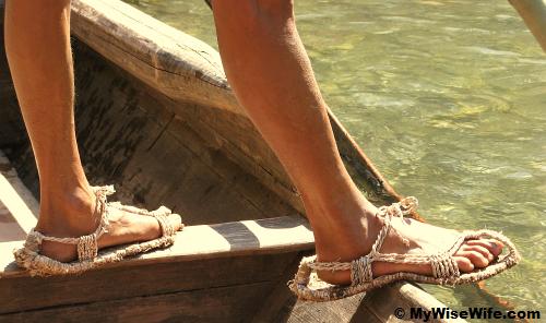 The shoes of a boat tracker