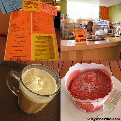 From top left (clock wise): Menu, Service counter, Strawberry cup cake, Float Teh Tarik (Pulled Tea) From top left (clock wise): Menu, Service counter, Strawberry cup cake, Float Teh Tarik (Pulled Tea)