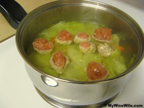 Simmer the vegetables first, followed by turkey balls