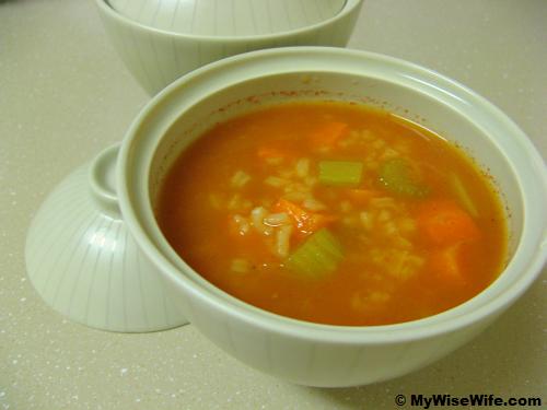Borscht Soup with rice, carrot and celery