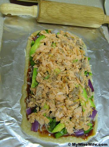 With baked salmon shred