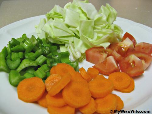 Raw vegetables - carrot, cabbage, tomato, celery