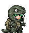 Gif Animado de uma Menina Fantasiada de Godzilla