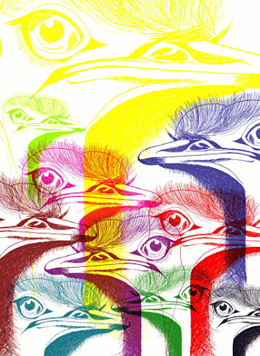 Gif Animado de Desenhos de Avestruzes Coloridos