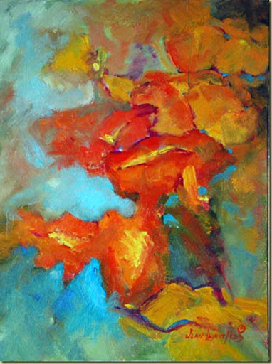 women abstract painting. Abstract: Poppies Oil Painting