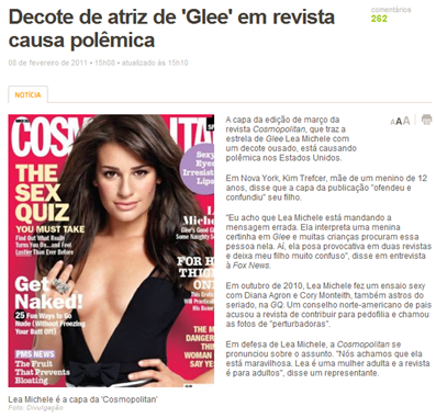 Decote de atriz de  Glee  em revista causa pol&ecirc;mica
