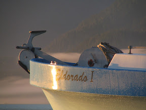 Otto Strobel's boat, Eldorado, early morning, Johnstone Straits, summer 2010.  Photo Credit: Shaun Strobel