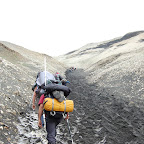 Climbing the snowfield to National Creek Pass