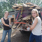 Lea and Jessa ready to cut all that wood