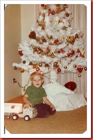 Michael with truck at Chrismas 1977