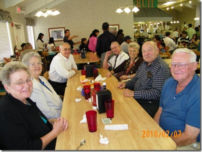 Evelyn, Barb, Don, Keith, Pat, Bud, Gene at Keith's pick for lunch, Golden Corral