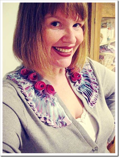 My upcycled, hot glue, anthropolgie-esque, rose garden cardi…
